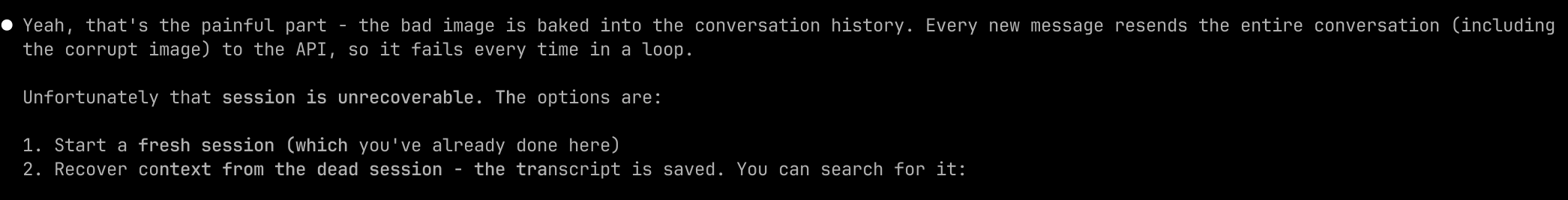 Explanation of the unrecoverable session