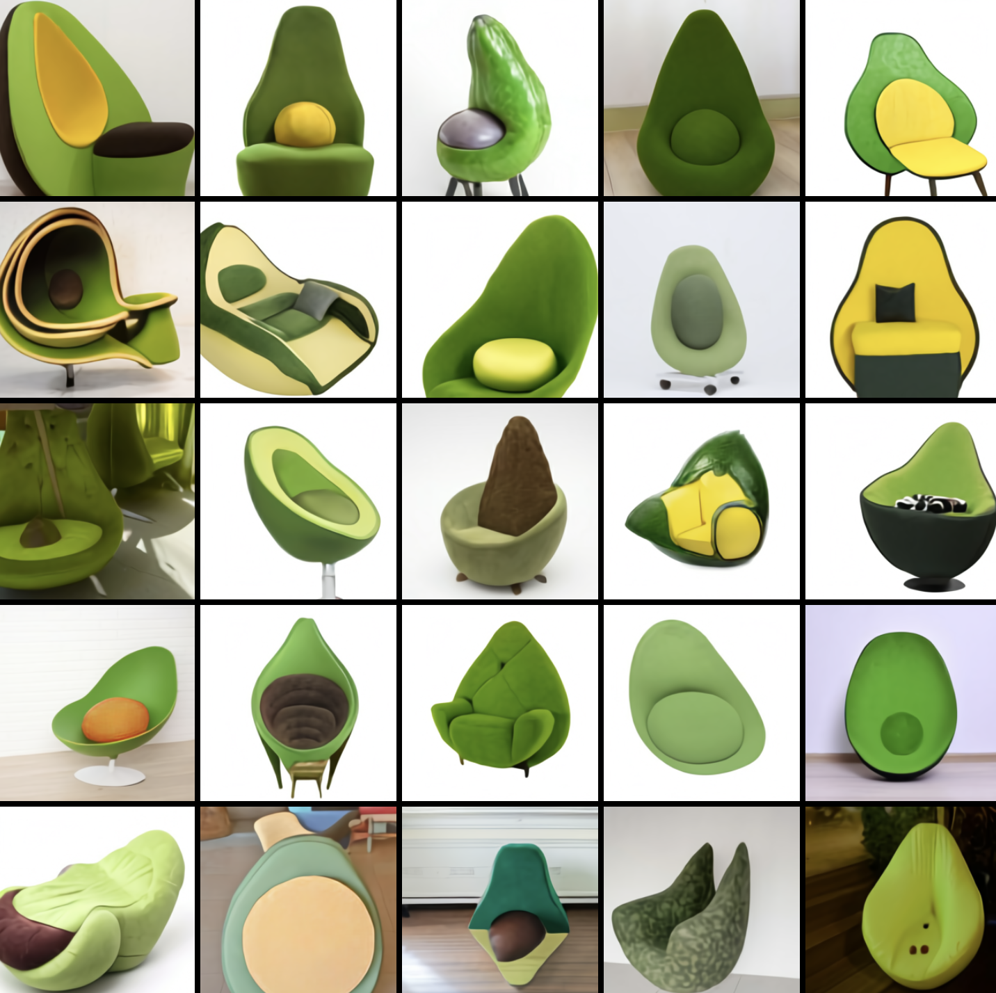 DALL-E 1 generating avocado chairs, ~January 2021