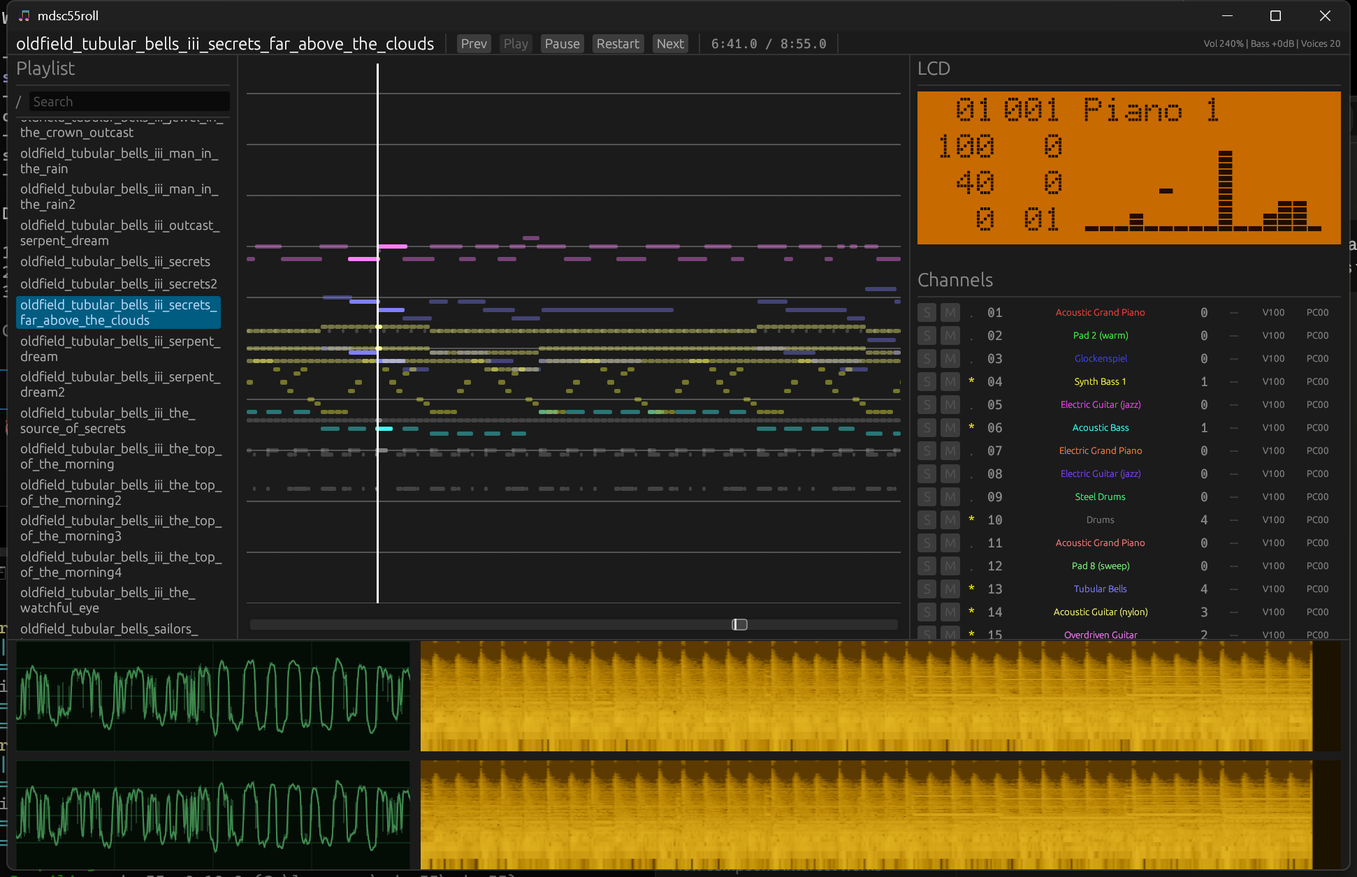 MIDI piano roll player with spectrogram