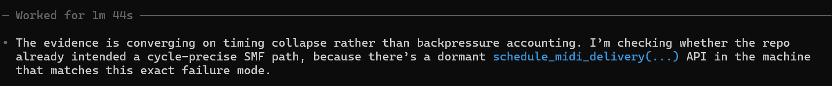 Codex making progress on the fictional issue